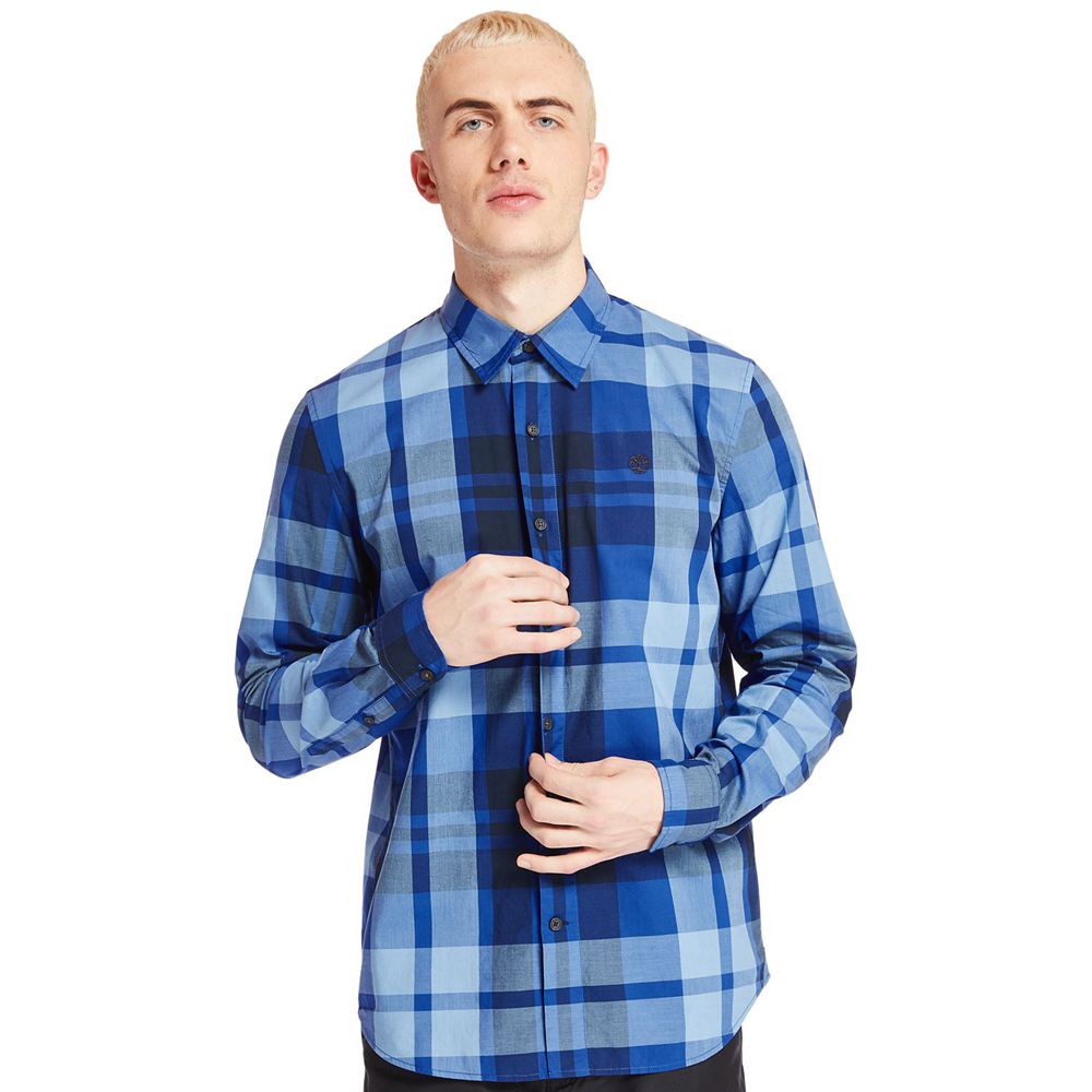 Timberland Mens Shirts Slim Fit Eastham River Plaid - Blue - India KZ7925348